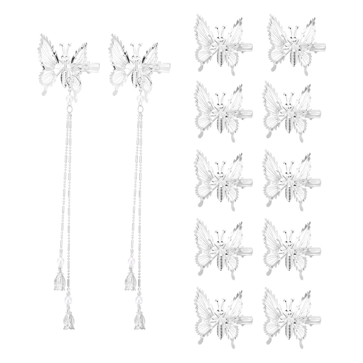 3D Moving Butterfly Hair Clips,Metal Butterfly Hairpins Bride Wedding Head Pieces Hair Accessories for Women Girls (Silver)