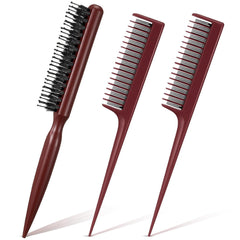 Patelai 3 Pcs Hair Teasing Comb Set Includes 2 Nylon Triple Comb and Boar Bristle Teaser Brushes for Women Stylist Men Backcombing Slicking Curly Thick Wet Hair(Black)