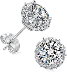 Moissanite Stud Earrings for Women Men Rose with Thorns Earrings 0.6ct/1ct/2ct D Color VVS1 Round Cut Earrings Hypoallergenic 925 Sterling Silver Jewelry Gifts