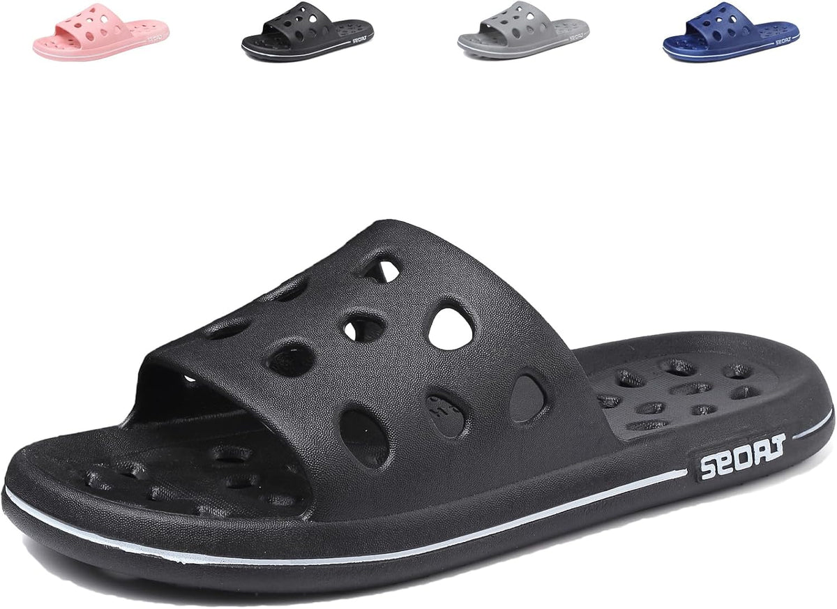 FINLEEO Shower Sandals with Drainage Holes - Quick Drying Bathroom & Gym Slippers for Men and Women
