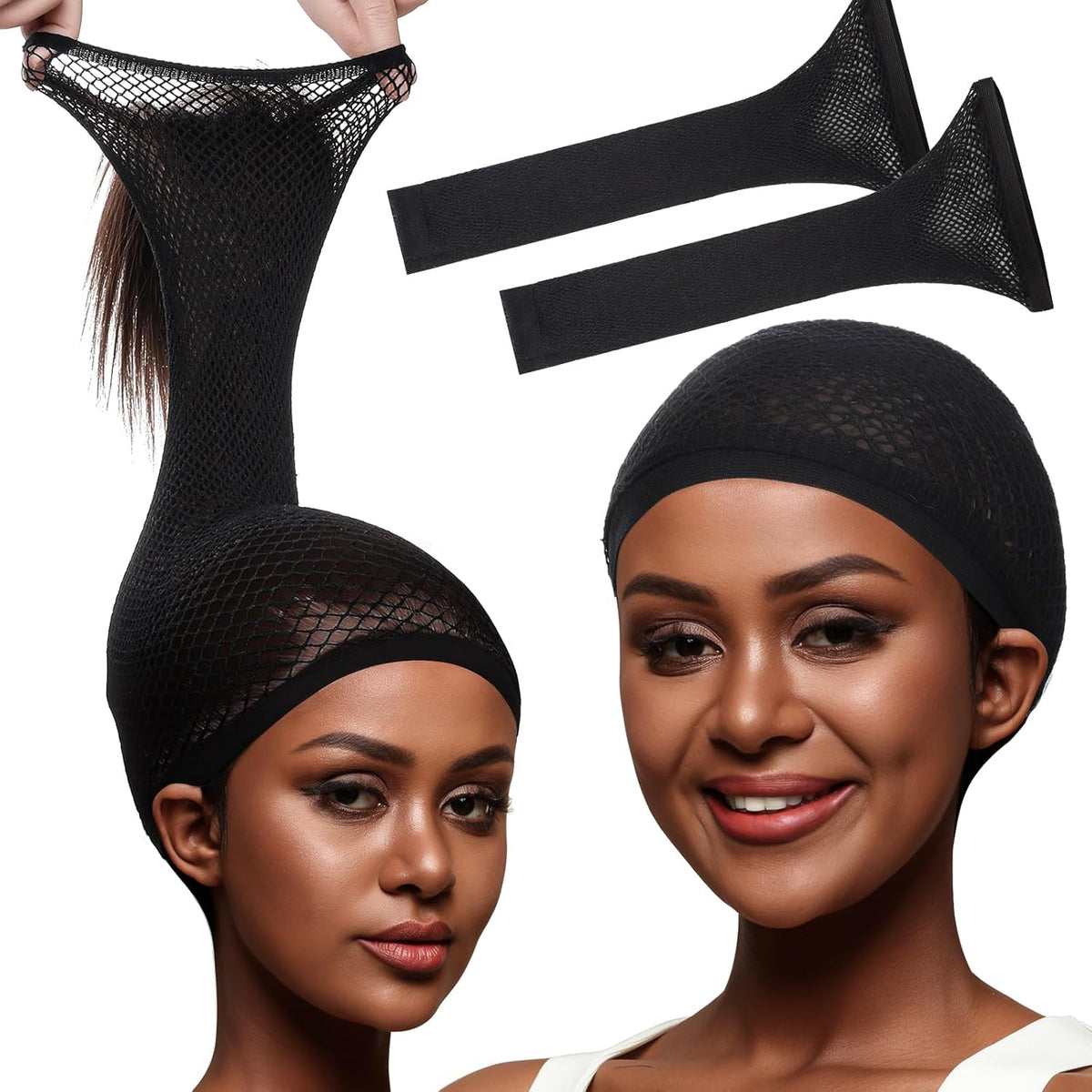 Fandamei Wig Cap, Hair Net for Wigs, 30 CM Large Mesh Wig Cap for Long Hair for Women, Nylon Hair Net Non Slip for Halloween Rave Party Cosplay-Light Brown 2 PCS