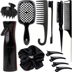 12 Pcs Hair Brush Set with Hair Spray Bottle for Toddlers, Women, Detangling Brush for Wet Dry Curly Hair, Edge Bristles Wide Tooth Rat Tail Combs for Baby Girls (pink)