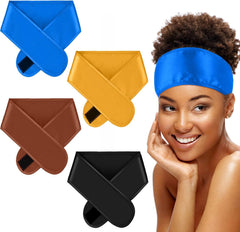 Eurzom 4 Pieces Satin Hair Wrap Scarf Satin Headband for Black Women's Adjustable Silk Hair Wraps for Sleeping Nonslip Strips