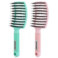 3 Pack Vented Quick Drying Massage Blow Detangler Brush,Boar Bristle Hair Brush Set-Curved,Detangling Hair Brush for Women Long,Thick, Thin, Curly(Green)