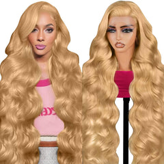 Highlight Ombre Lace Front Wig Human Hair 200% Density Highlight Wig Human Hair 13x4 Ombre Body Wave Honey Blonde Wig 28 Inch Pre Plucked With Baby Hair