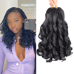French Curly Braiding Hair 18 Inch 8 Packs Curly Braiding Hair Pre Stretched for Box Braids French Curls Crochet Braids Bouncy Loose Wavy Braiding Hair Extensions (18 Inch, 1B)