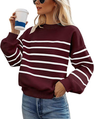 MsavigVice Women's Striped Sweatshirts with Pockets Color Block Long Sleeves Crew Neck Pullover Casual Loose Stylish Tops