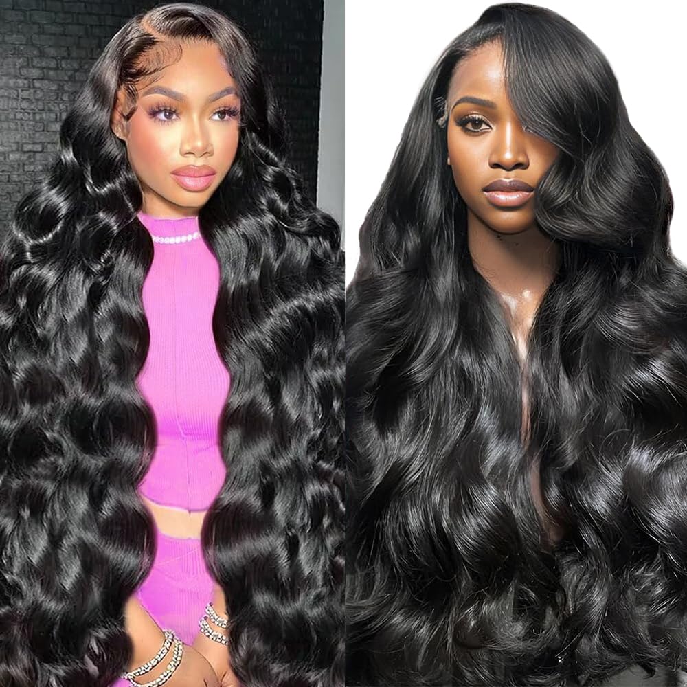 JTMMP 13x6 Deep Wave Lace Front Wigs Human Hair 200% Density 26 Inch Curly Human Hair Wig for Women Natural Black HD Transparent Lace Glueless Frontal Wigs Human Hair Pre Plucked
