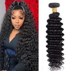 Deep Wave Human Hair Bundles 18 20 22 Inch Deep Curly Bundles Human Hair 12A Unprocessed Brazilian Virgin Weave 3 Bundles Real Human Hair Extensions 1B Natural Black Bundle for Women