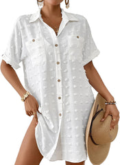 Bsubseach Swimsuit Coverup for Women Swiss Dot Bathing Suit Swimwear Button Down Beach Shirt Cover Up Resort Wear