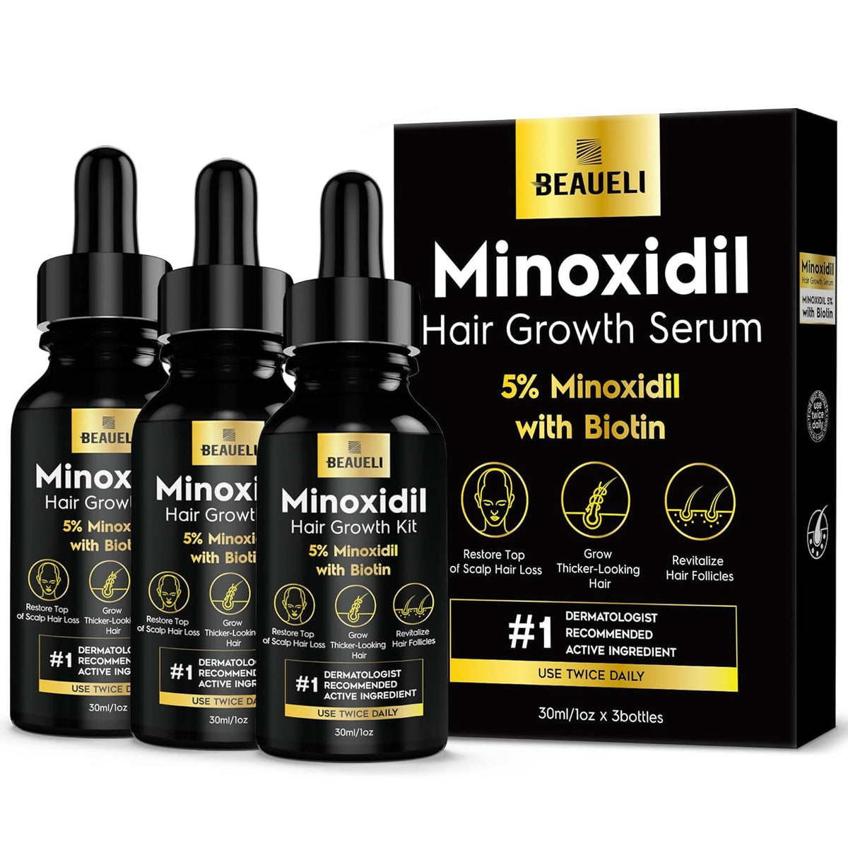 5% Minoxidil for Men & Women Hair Growth, Beard Growth, Hair Loss Treatment, Unisex Adult, Unscented Foam, 1oz