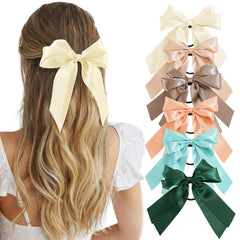 Yougeigy 6PCS Bow Hair Ties, Satin Hair Ribbon, Ribbon Hair Bows for Women Girls, Elastics Hair Scrunchies for Thick Thin Hair, Bows Hair Accessories with Long Tail, Black