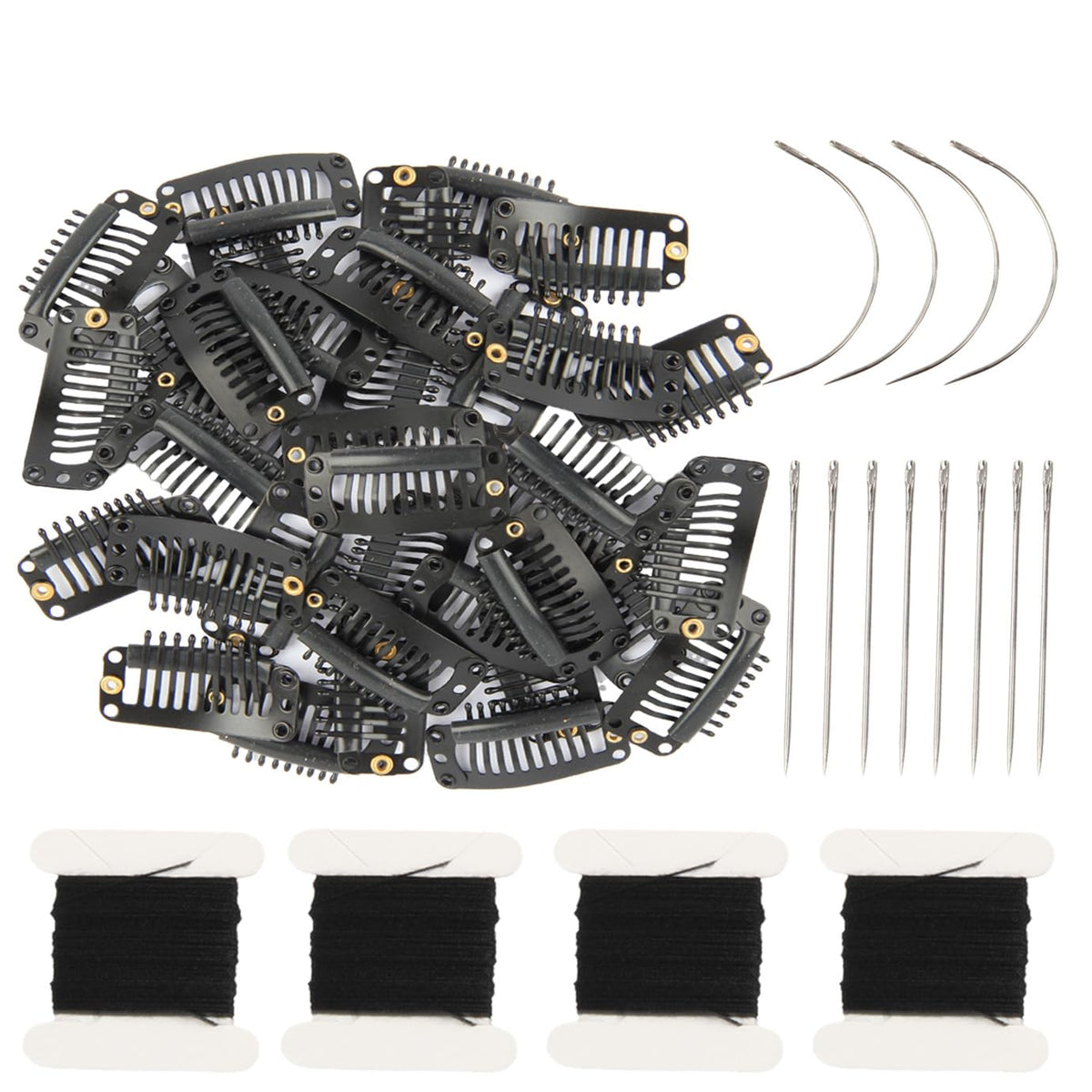 YUXIANG 20 Pieces Hair Extension Clips, 9 Teeth Stainless Steel Clips for Wigs, Hair Bangs, Toppers, Toupees with Needle and Thread Sets (Beige)