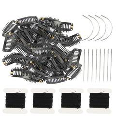 YUXIANG 20 Pieces Hair Extension Clips, 9 Teeth Stainless Steel Clips for Wigs, Hair Bangs, Toppers, Toupees with Needle and Thread Sets (Beige)
