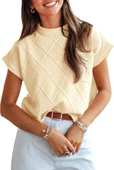 Saodimallsu Womens Summer Mock Neck Sweater Cap Sleeve Lightweight Sweater Vest Casual Loose Knit Pullover Tank Tops