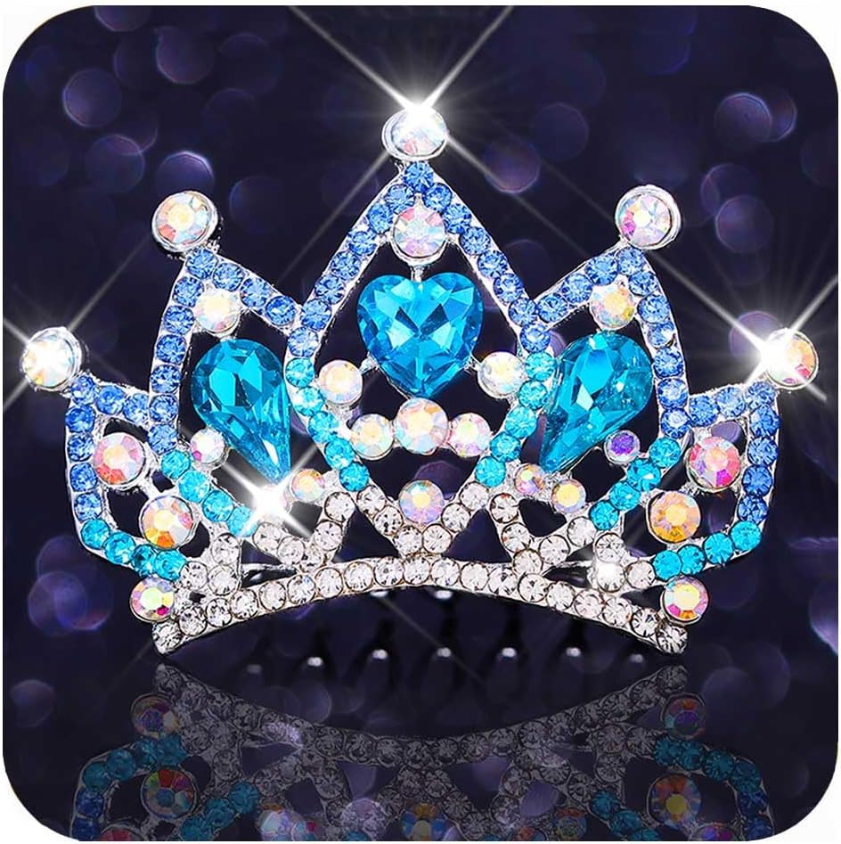 Kilshye Princess Tiara Comb Small Crystal Girls Crown Hair Combs Rhinestone Birthday Prom Tiaras Headband for Kids