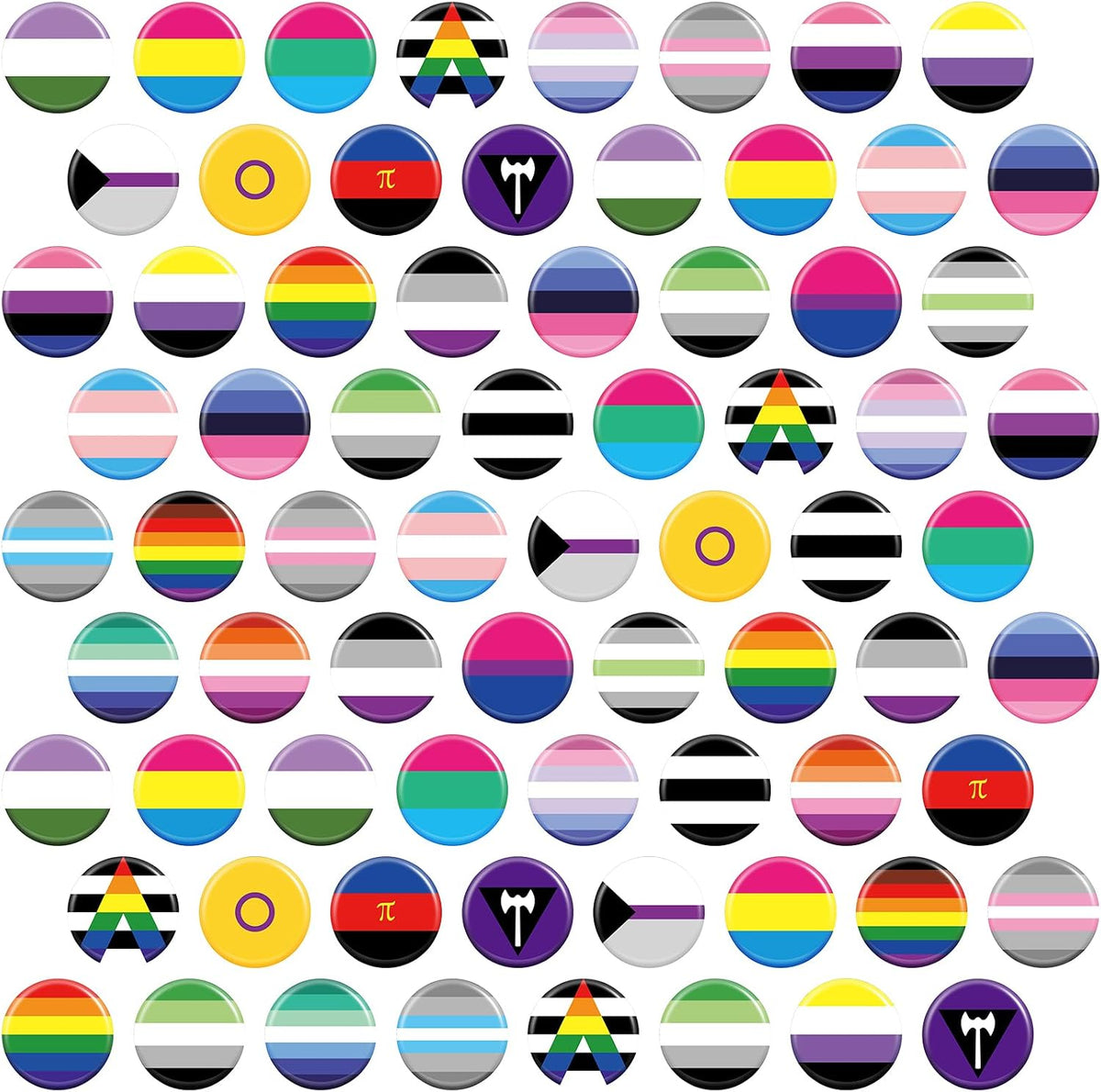 Sasylvia Rainbow Pride Pins Bulk LGBTQ Button Pin Lesbian Gay Bisexual Pride Stuff Round Buttons Badge for Men Women Clothing Bag Accessories Party, 1.57 x 1.57 Inch, 24 Styles
