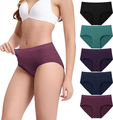 BAMBOO COOL Women's Underwear Mid Waisted Brief Ladies Seamless Panties Moisture Wicking Stretchy Full Coverage 5 Pack