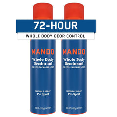 Mando Whole Body Deodorant For Men - Invisible Spray Deodorant - 72 Hour Odor Control - Low Irritation Formula - Aluminum Free, Benzene Free - 3.6 ounce Cans (Pack of 2) - Cabin Retreat
