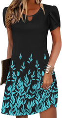 Zeagoo Women's Casual A-Line Dresses with Pockets Summer Floral Tshirt Dress Short Sleeve Mini Dress Flowy Sundresses