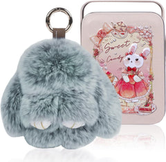 Bunny Cute Keychain with Tin, Handmade Plush Bunny Keychain Accessories for Women, Adorable Charm for Phones Bags