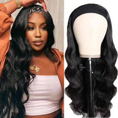 Headband Wig Human Hair Body Wave 18 Inch Headband Wigs for Black Women Brazilian Virgin Hair Wear and Go Glueless Wig None Lace Front Wigs for Beginners 150% Density Natural Black Color