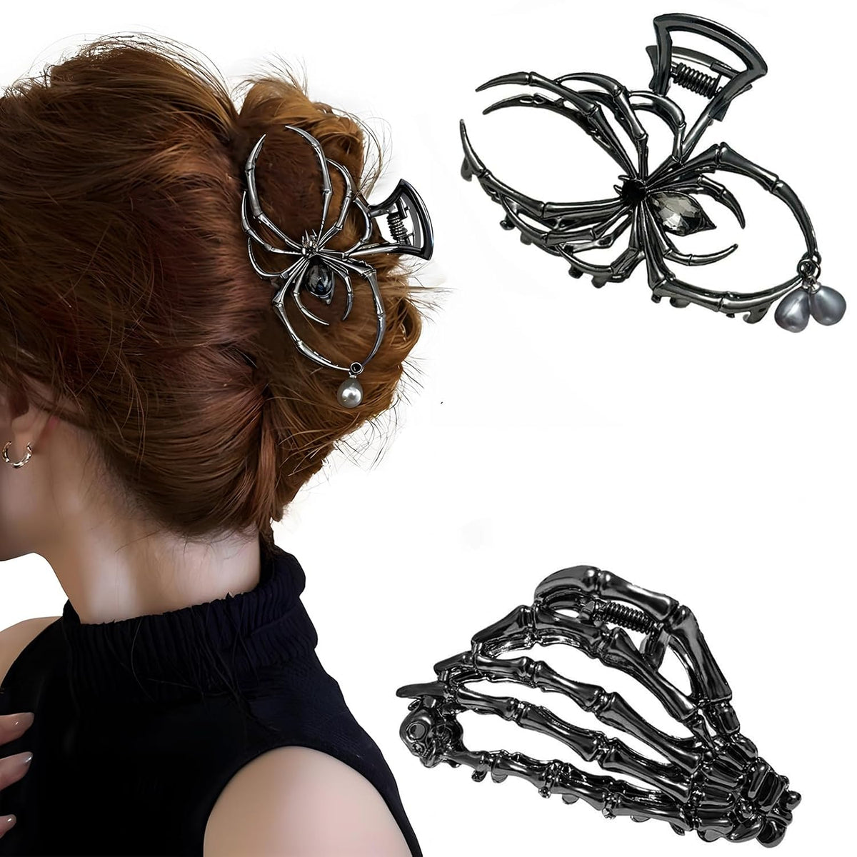 2 Pcs Halloween Spider Hair Clips Claw Clips for Women & Girls, Large Non-Slip Hair Clips for Thick Long Hair, Spooky Barrette Hair Accessories for Halloween Christmas Party Gifts
