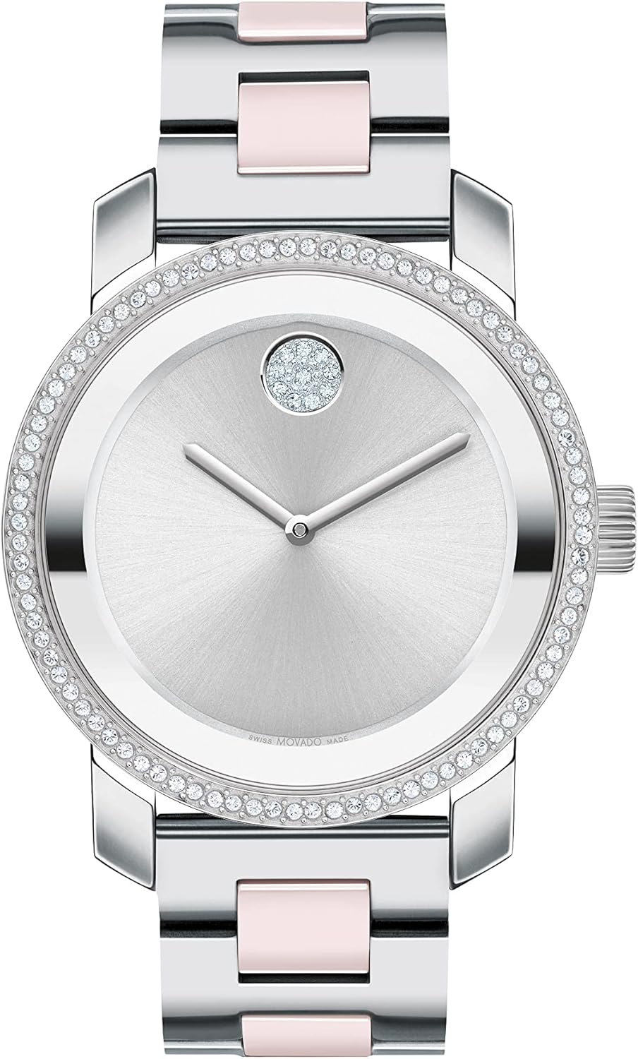 Movado Bold Iconic Women's Watch - Swiss Quartz 2H Movement, Stainless Steel Ceramic Center Link Bracelet - 3 ATM Water Resistance - Sparkling Crystal Details for Her - 36mm
