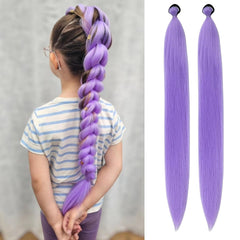 Pink Ombre Braiding Hair Extension for Braids Synthetic Braid Ponytail Extensions with Elastic Tie Fashion Festival Rave Hair Accessories(Pack of 2)