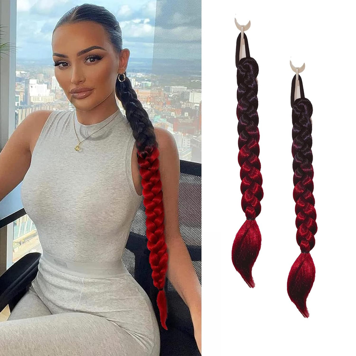 2 Packs Black Long Braided Ponytail Extension For Black Women Soft Synthetic Hair Piece For Women with Hair Tie Straight Wrap Around Ponytail Braided Hair Extensions pre Stretched 30 Inch