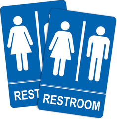 Restroom Sign - (2 Pack ) Metal Restroom Signs for Business with Strong Self-Adhesive, Bathroom Signs for Home Door or Wall, Ideal Unisex Restroom Signs for Women and Men, Easy to Install (Black Men and Women, 9" x 6")