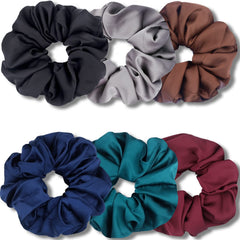 IVARYSS Big Scrunchies for Women Thick Hair, Premium Satin Softer than Silk, XL 6 Inch Extra Large Scrunchy Elastic Hair Bands Accessories, 6 Pack, Neutral