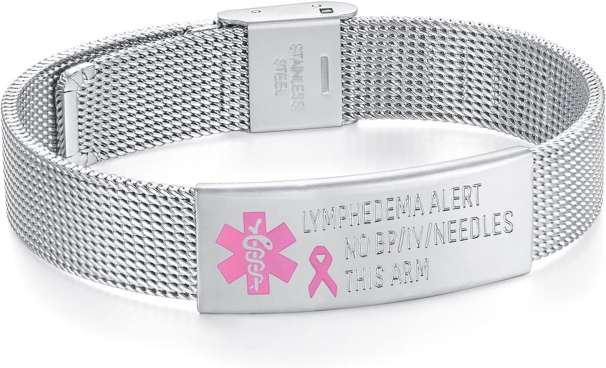 Lymphedema Alert bracelet Adjustable Stainless Steel mesh no bp no needles bracelet for women Emergency breast cancer medical bracelets