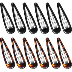 Waydress 12 Pcs Hair Clip Barrettes for Women Oval Snap Tortoise Metal Snap Clips Thin Hair Grips Ellipse Clips Non Slip Barrettes Accessories, 2.8 In(Fresh Style)