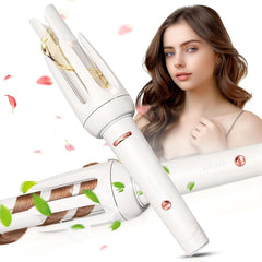 Auto Hair Curler, Automatic Curling Iron with 4 Temperature & 3 Timer, Automatic Shut-Off, Anti-Scald, Anti-Tangle Rotating Curling Wand for Hair Styling, Pink