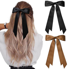 2PCS Hair Bows Hair Clip Beige Black Hair Ribbon Ponytail Holder Accessories Slides Metal Clips Hair Bow for Women Girls Toddlers Teens Kids
