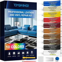 Leather Repair Kit for Furniture,Couch,Car Interior,Jacket, and Purse - Leather Vinyl Repair Kit Fixes Tears, Burn Holes, and Scratches, Restores Any Material, Bonded, Pleather, Genuine(10 Colors)