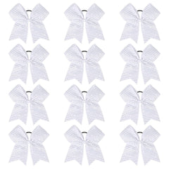 CEELGON 12 PCS Neon Green Glitter Cheer Bows Large 8” Full Rhinestones Shiny Cheer Bow Elastic Hair Tie Bows for Teens Girls Softball Competition Sports Cheerleaders (Neon Green)