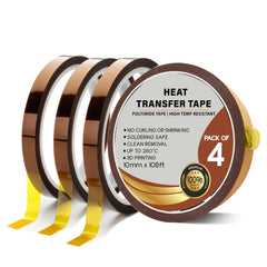 Heat Tape for Sublimation, 4 Rolls 10mm x 108ft, Heat Transfer Tape, Heat Resistant Thermal Tape for Heat Press, Soldering, and Circuit Boards, High Temp Polyimide Tape, No Residue