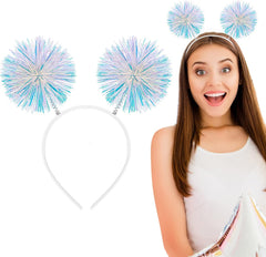 Foil Strips Pom Pom Headband Tinsel Fashion Headband Fluffy Ball Hair Loop Cosplay Hair Accessory for Women Girl Party
