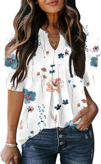 Women's Puff Short Sleeve Shirt V Neck Summer Tops Casual Fashion T Shirts Loose Fit Blouses