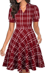 Mokayee Womens Summer Short Puff Sleeve Casual Semi-Formal Fit and Flare Church Wedding Guest Work Dresses with Pockets