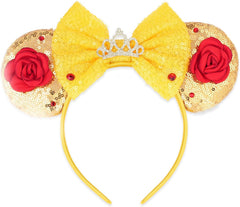 Mouse Ear Headbands,Sparkle Mouse Ears Headband for Women Girls Cartoon Princess Costume Cosplay Decoration(belle)