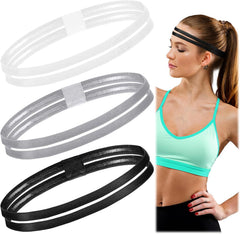 Shappy 3 Pieces Double-straps Sport Headbands Elastic Hairband Non-slip Sweatband for Women or Men