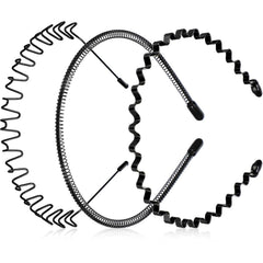 WILLBOND Hairband, 3 Pack Metal Headband for Men Unisex, Wavy Wired Zigzag Spring Sports Fashion Headwear, Non Slip Hair Hoop, Hair Accessories