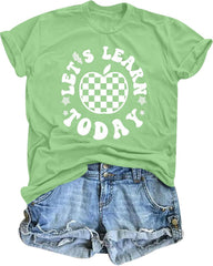 ASTANFY Let's Learn Today Teacher Shirts Women Back to School Teacher Life T-Shirt Teacher Gift Casual Graphic Tees