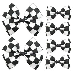 6 Pcs Checkered Hair Bow, Racing Flag Hair Clip, Black and White Accessories for Women, Birthday Party Halloween Bows for Girls, Racing Fan (2.5 Inch and 3.7 Inch)