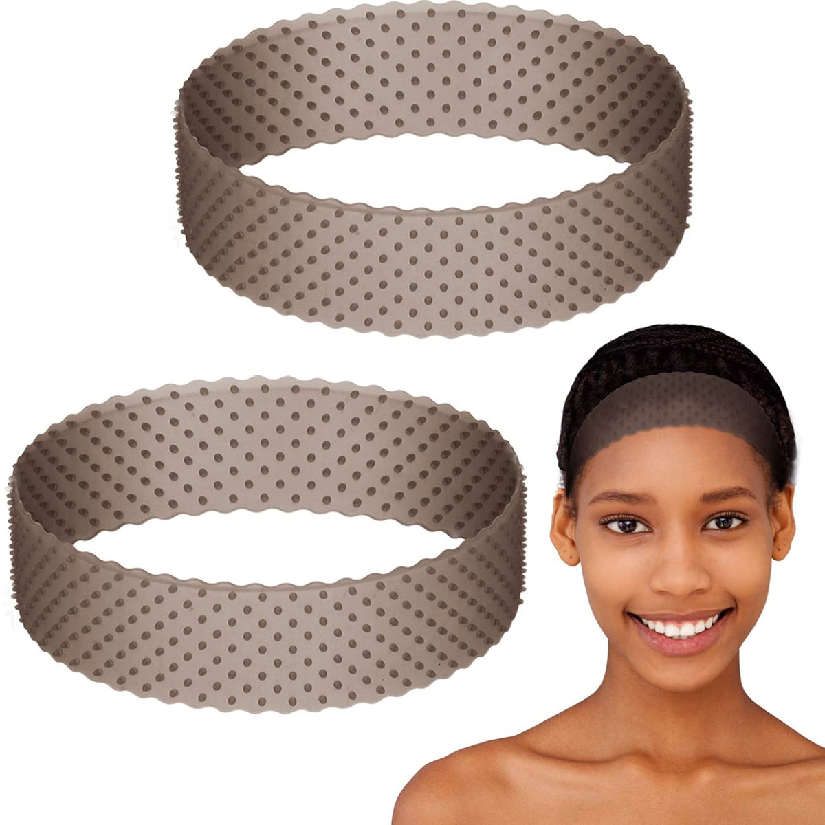 WILLBOND 2 Pieces Silicone Wig Grip Band Adjustable Silicone Wig Headband Non Slip Strong Holder for Men Women Sports Yoga(Light Brown)