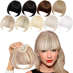 Black Bangs Hair Clip - Synthetic Flat Bangs with Temples for Women (Natural Black)