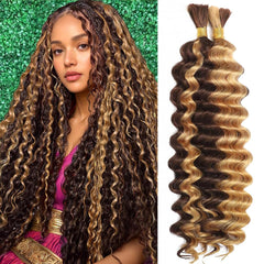 Human Braiding Hair for Boho Braids 110g 20 Inch Deep Water Wave Bulk Human Hair for Braiding No Weft 12A Wet and Wavy Curly Human Hair Extensions 2 Bundles/Pack Natural Color